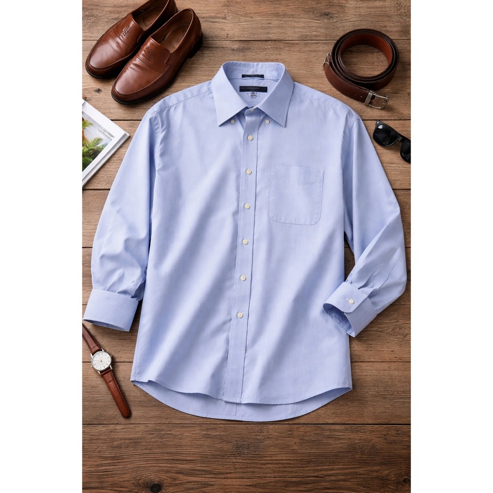 Tommy Hilfiger Mens Button Down Cotton Shirt Blue Life Time Collar Sz 16 / 32-33